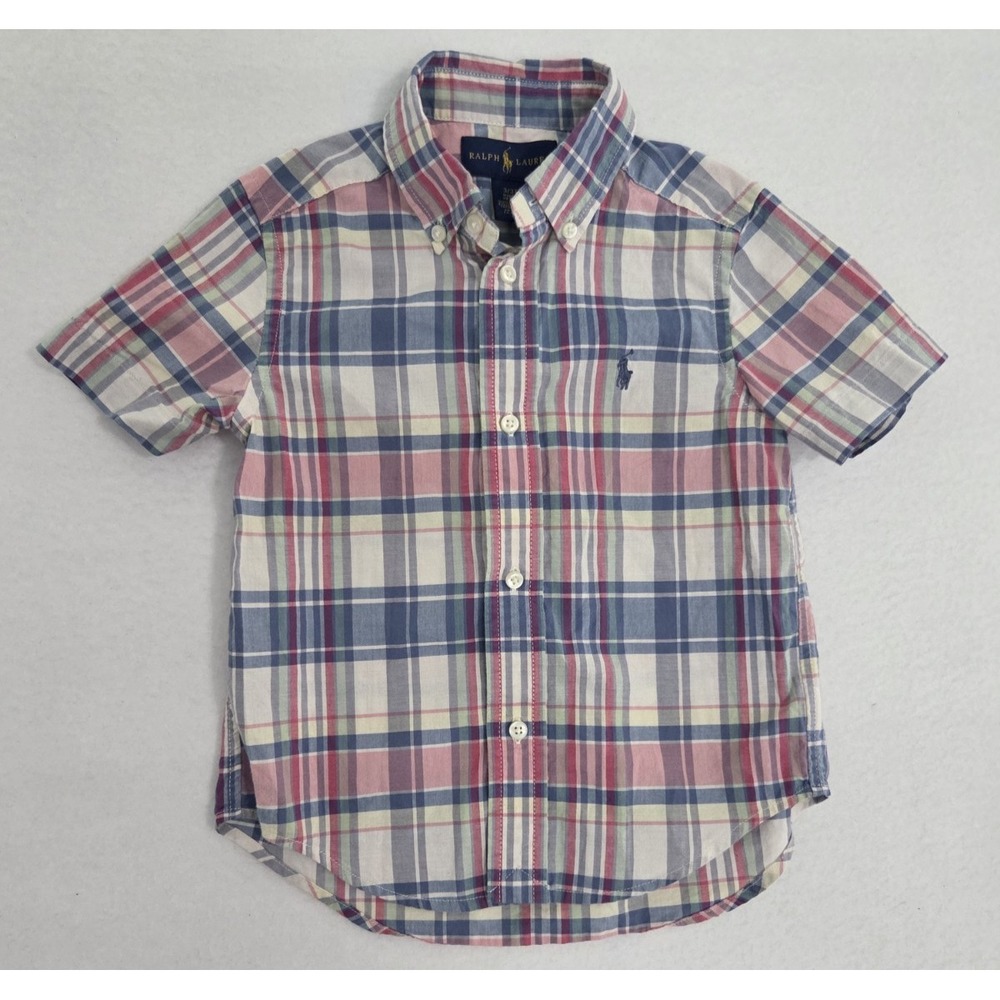 Boys Ralph Lauren Polo Button Down Shirt Size 3T plaid pink pastel